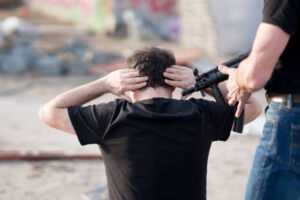 Hostage taking, rear view